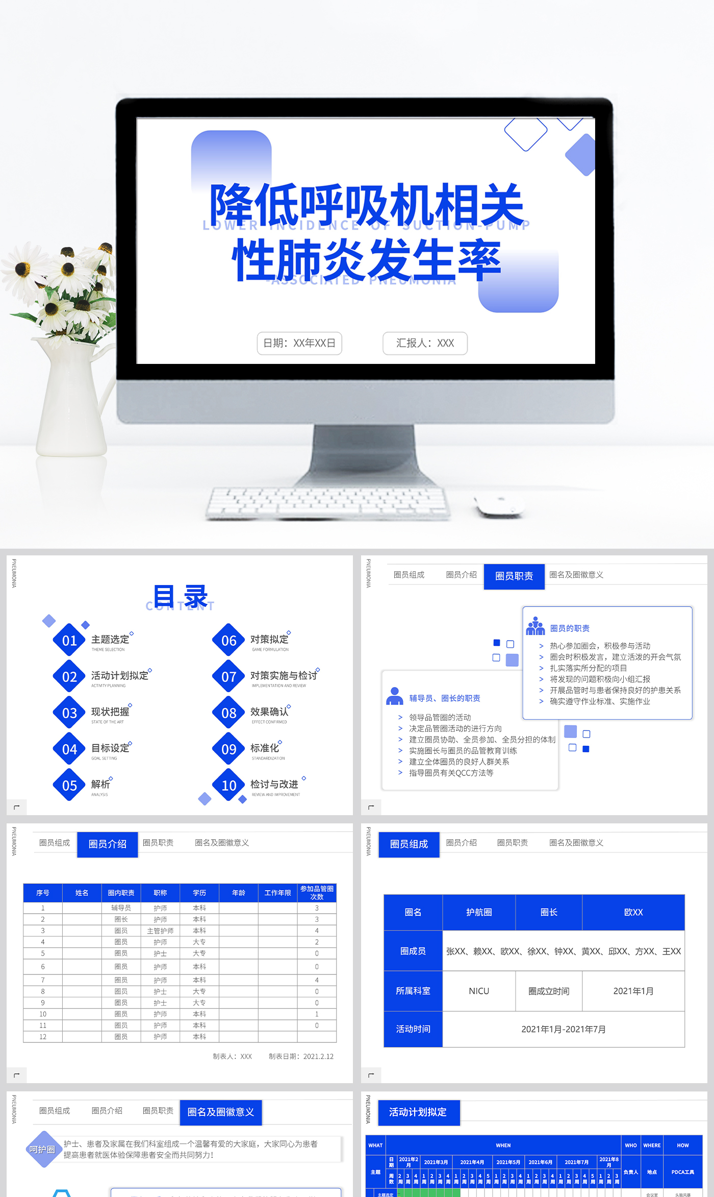 降低呼吸机相关性肺炎发生率PDCA品管圈PPT模板