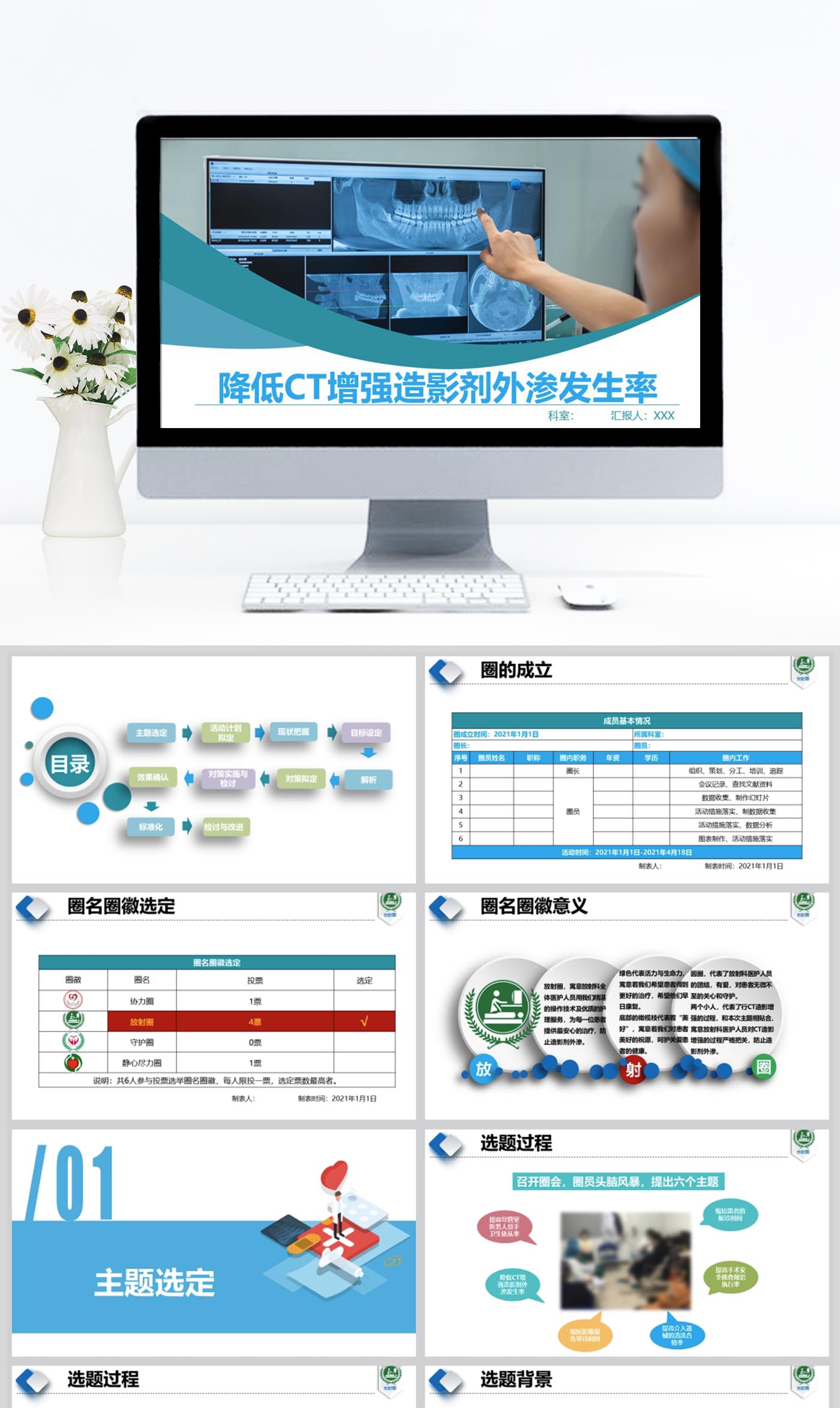 降低CT增强造影剂外渗发生率PDCA品管圈PPT模板