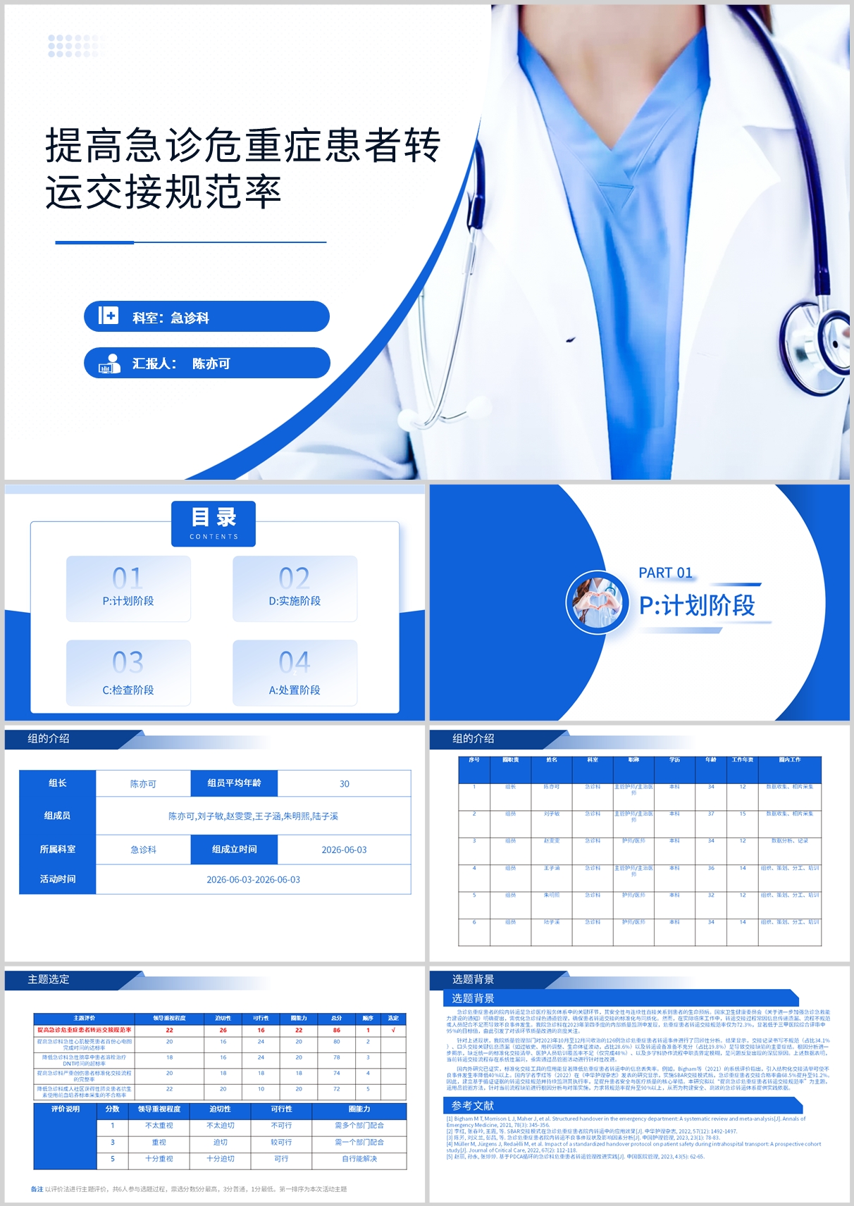 提高急诊危重症患者转运交接规范率品管圈PDCA PPT模版