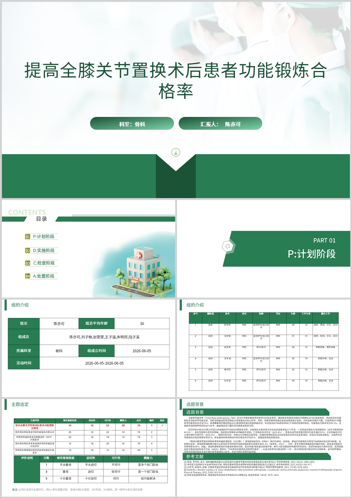 提高全膝关节置换术后患者功能锻炼合格率品管圈PDCA PPT模版