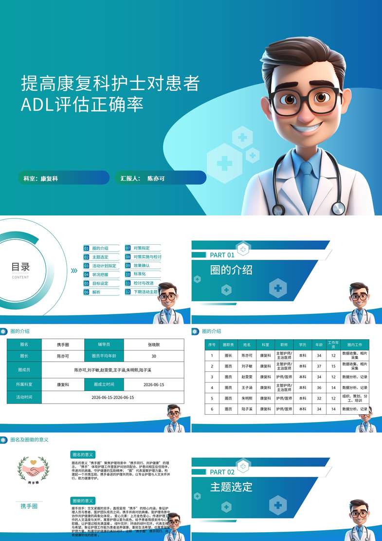 提高康复科护士对患者ADL评估正确率品管圈PDCA PPT模版