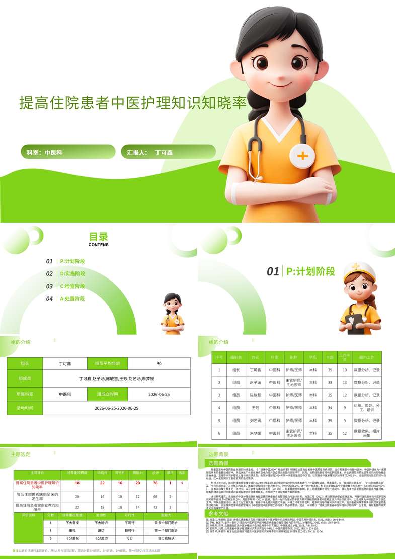 提高住院患者中医护理知识知晓率品管圈PDCA PPT模版