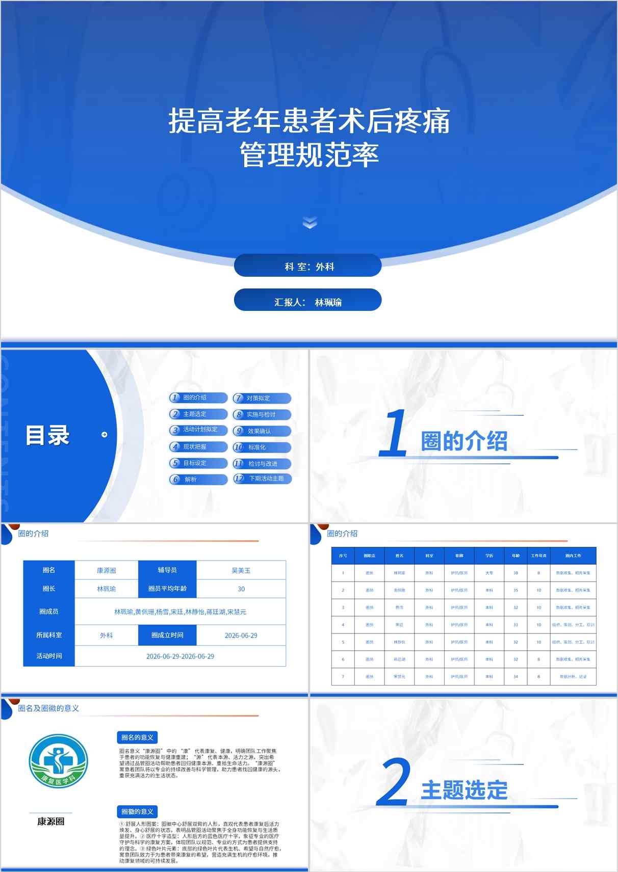 提高老年患者术后疼痛管理规范率 品管圈PDCA PPT模版