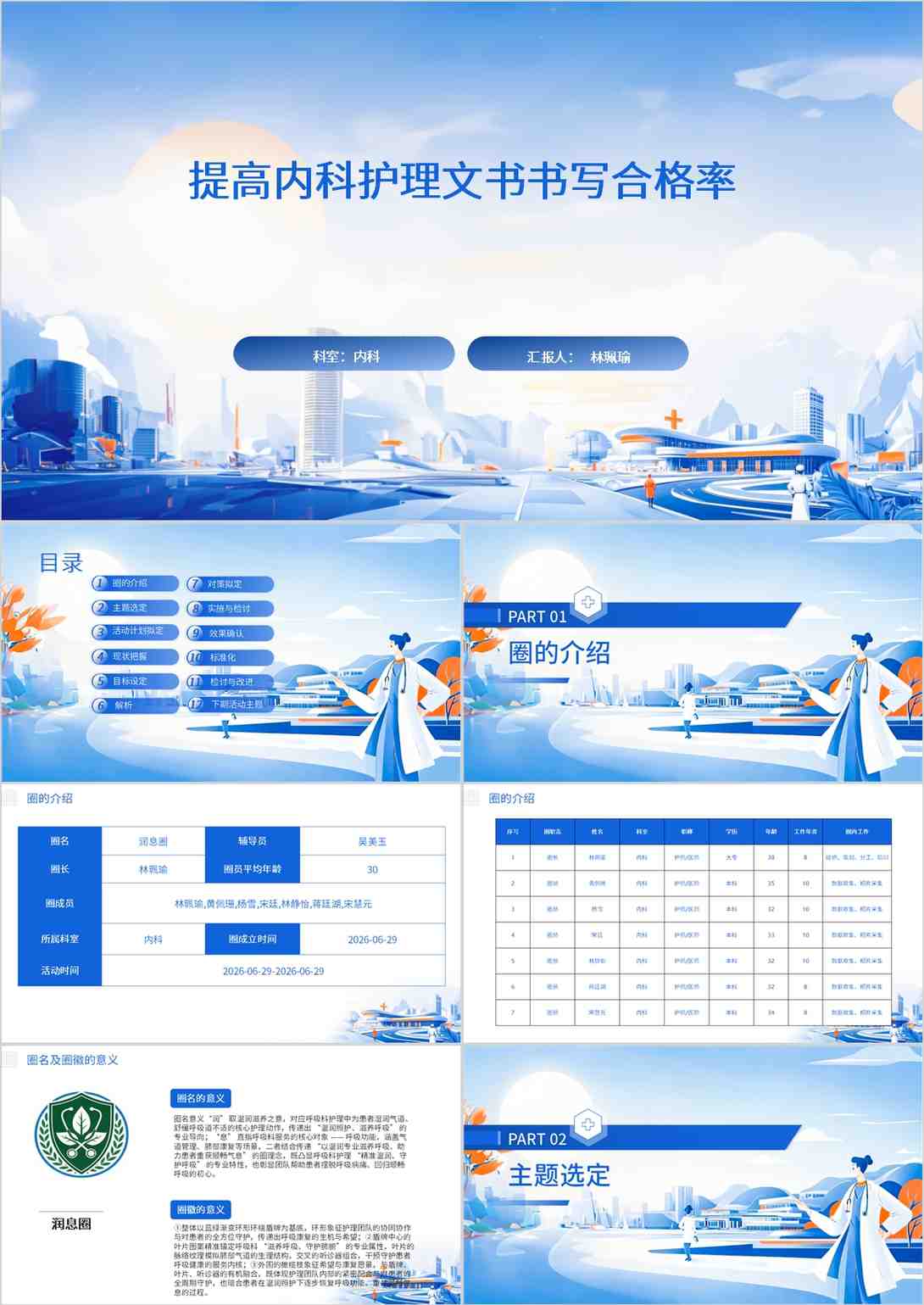 提高内科护理文书书写合格率 品管圈PDCA PPT模版