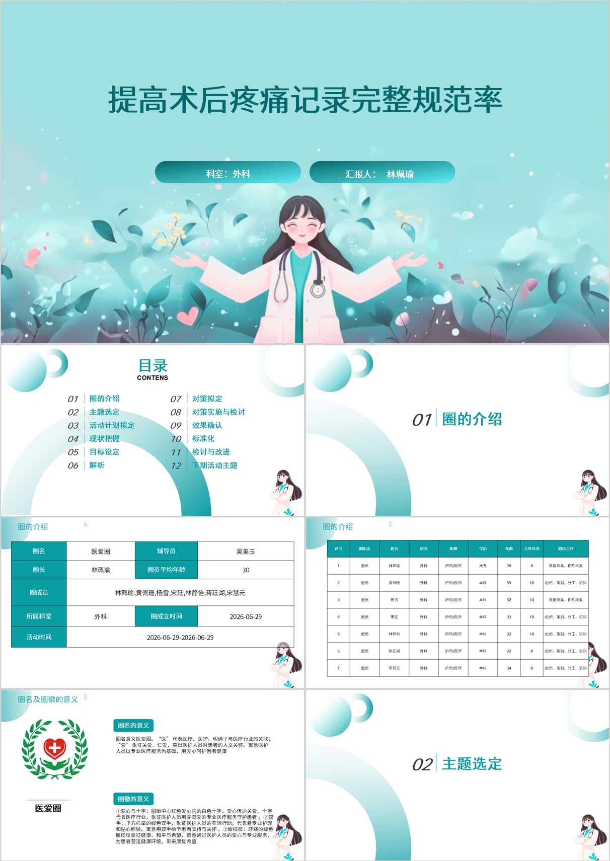 提高术后疼痛记录完整规范率 品管圈PDCA PPT模版