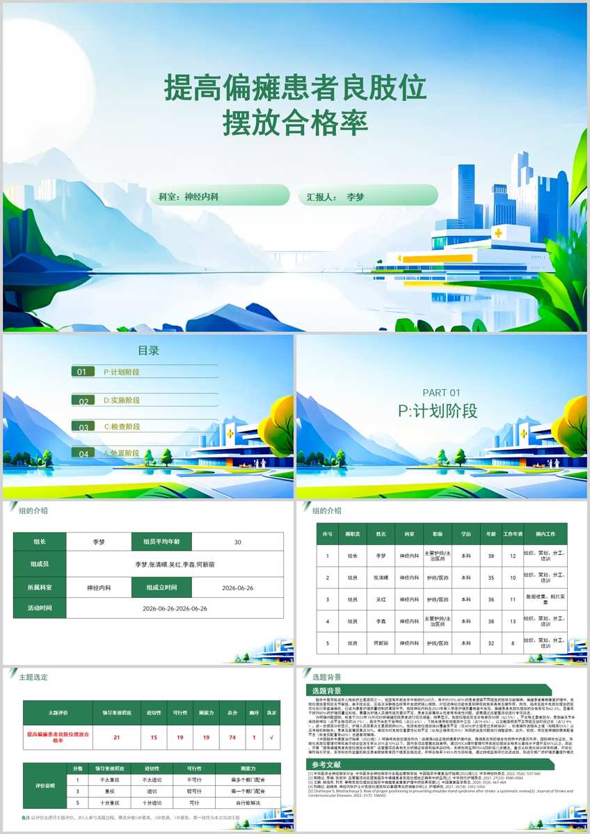 提高偏瘫患者良肢位摆放合格率品管圈PDCA PPT模版