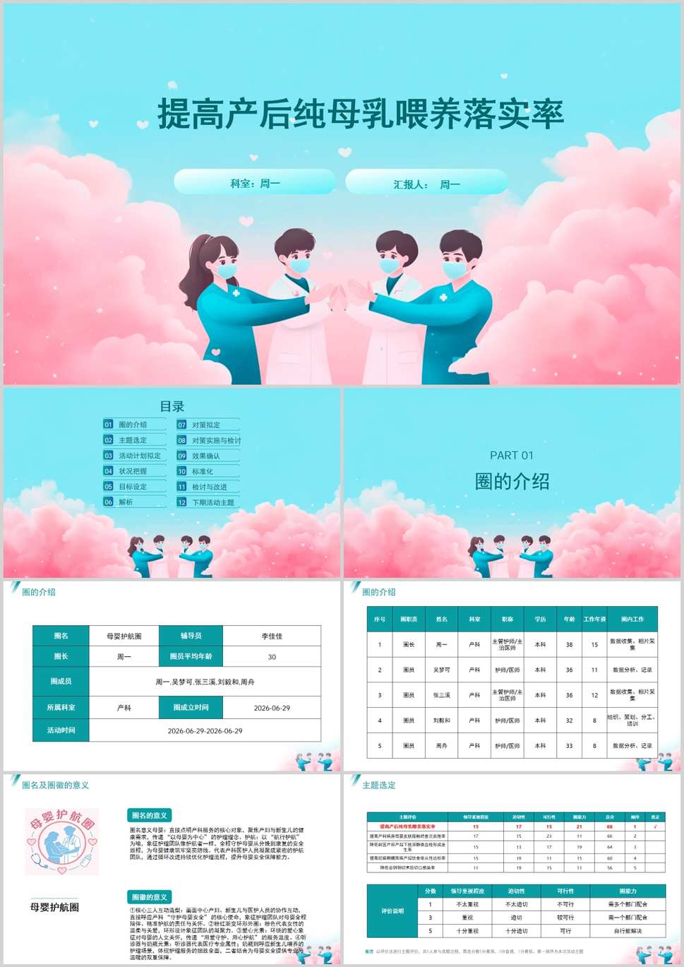 提高产后纯母乳喂养落实率品管圈PDCA PPT模版