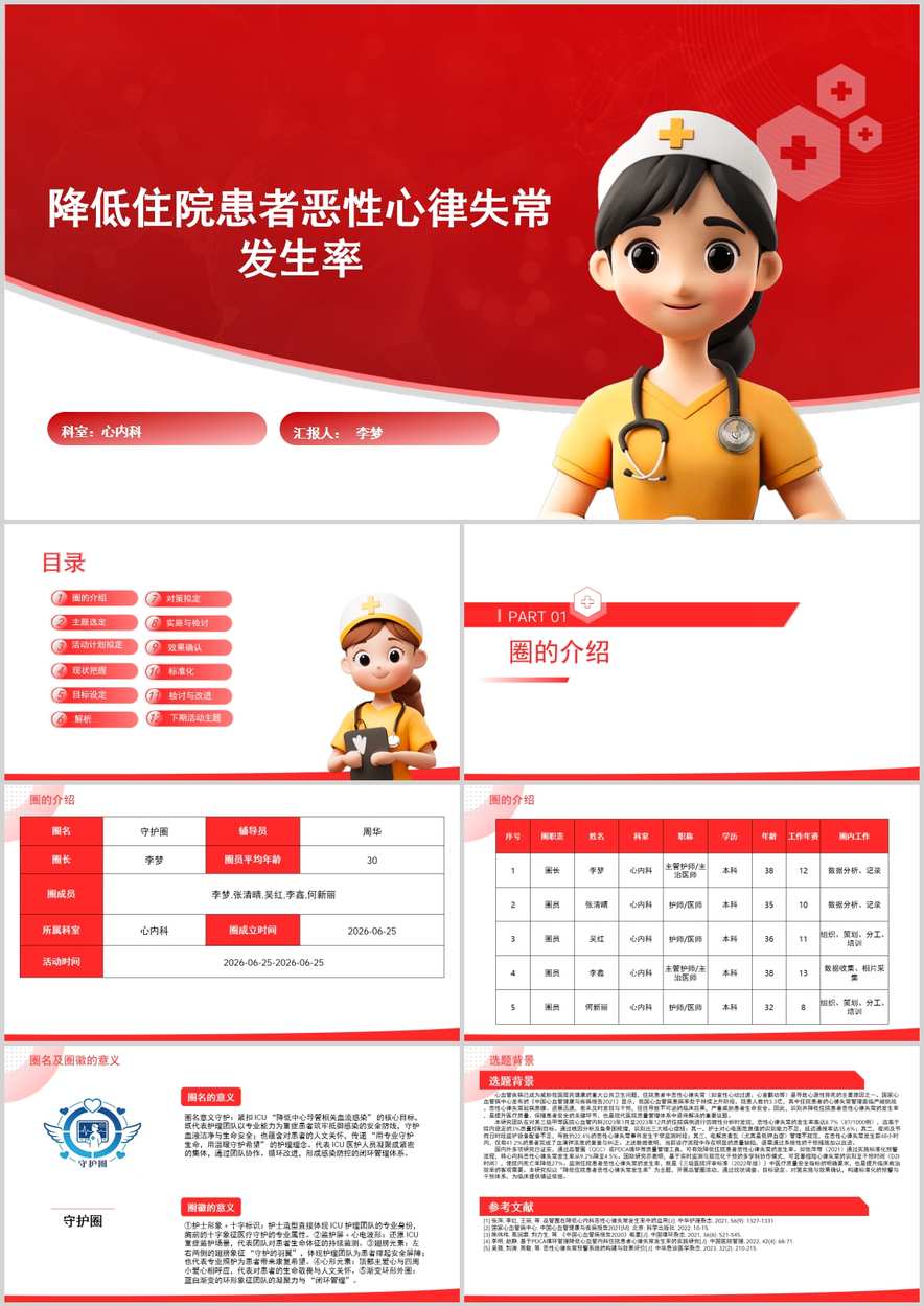 降低住院患者恶性心律失常发生率品管圈PDCA PPT模版