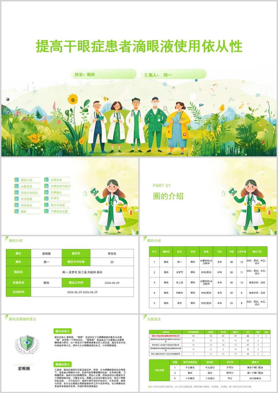 提高干眼症患者滴眼液使用依从性品管圈PDCA PPT模版