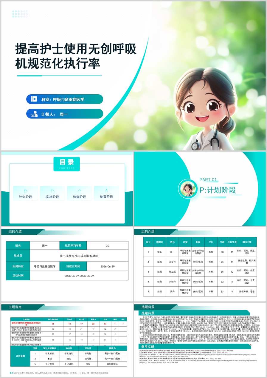 提高护士使用无创呼吸机规范化执行率品管圈PDCA PPT模版