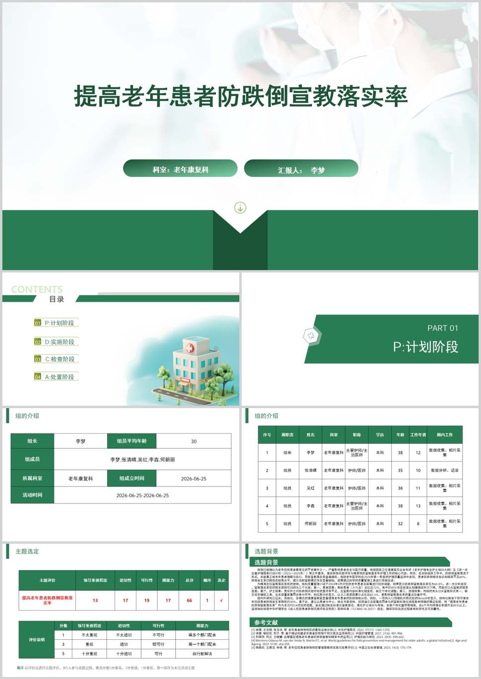 提高老年患者防跌倒宣教落实率品管圈PDCA PPT模版