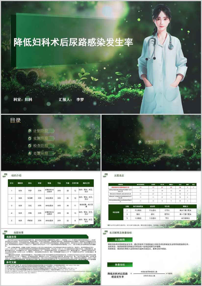 降低妇科术后尿路感染发生率品管圈PDCA PPT模版